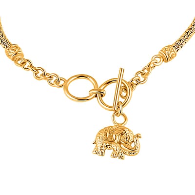 Bali Legacy Vermeil Yellow Gold Over Sterling Silver Tulang Naga Chain Bracelet with Elephant Charm (6.50-8.0In) 7.95 Grams