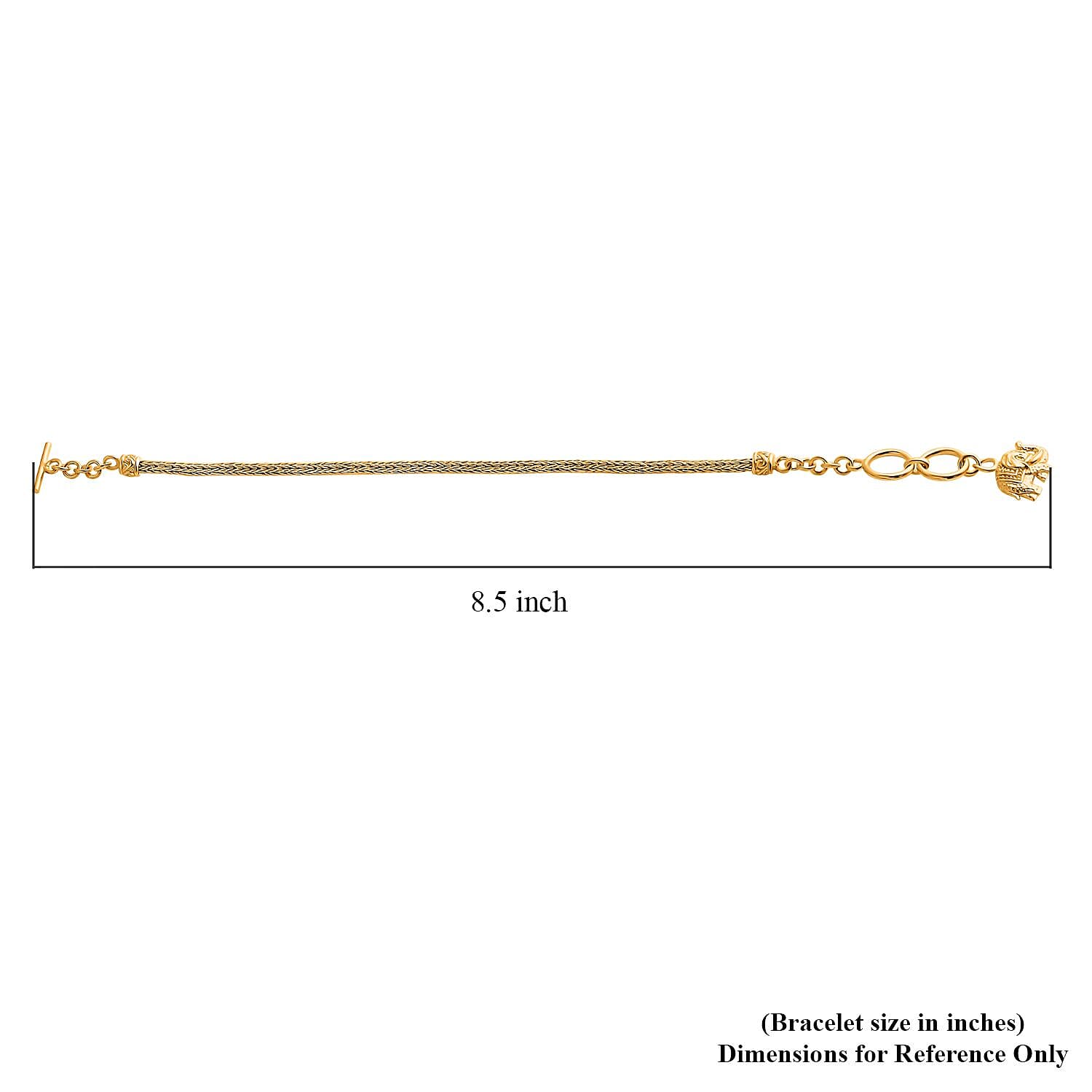Bali Legacy Vermeil Yellow Gold Over Sterling Silver Tulang Naga Chain Bracelet with Elephant Charm (6.50-8.0In) 7.95 Grams