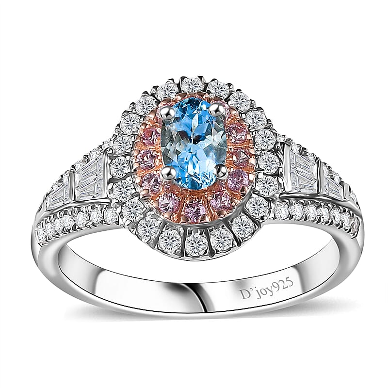 Santa Maria Aquamarine and Multi Gemstone 1.35 ctw Aqua Blossom Ring in Rhodium Over Sterling Silver (Size 10.0)