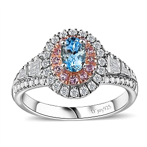 Santa Maria Aquamarine and Multi Gemstone 1.35 ctw Aqua Blossom Ring in Rhodium Over Sterling Silver (Size 8.0)