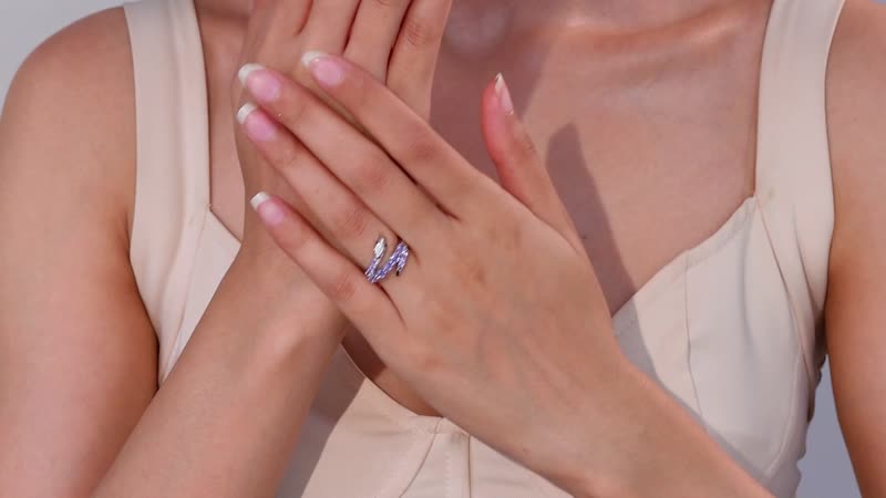 Tanzanite, Multi Gemstone Snake Ring in Rhodium Over Sterling Silver (Size 10.0) 1.30 ctw