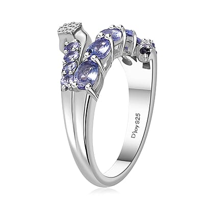 Tanzanite and Multi Gemstone 1.30 ctw Serpent Ring in Rhodium Over Sterling Silver (Size 10.0)