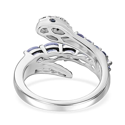Tanzanite and Multi Gemstone 1.30 ctw Serpent Ring in Rhodium Over Sterling Silver (Size 10.0)
