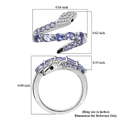 Tanzanite and Multi Gemstone 1.30 ctw Serpent Ring in Rhodium Over Sterling Silver (Size 10.0)