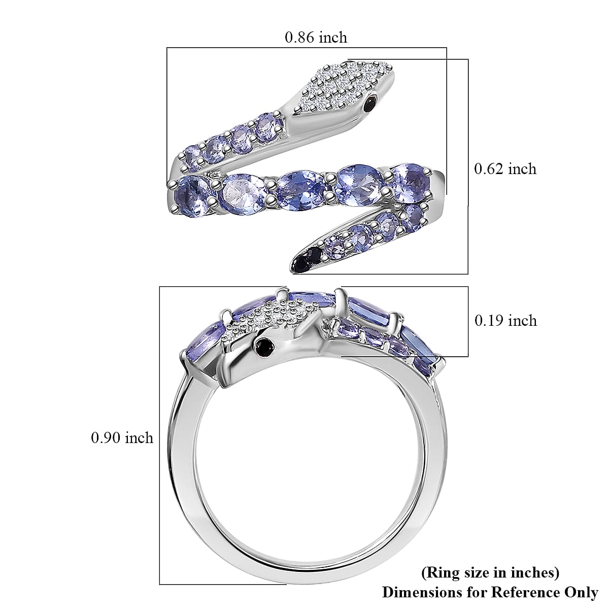 Tanzanite and Multi Gemstone 1.30 ctw Serpent Ring in Rhodium Over Sterling Silver (Size 5.0) image number 5