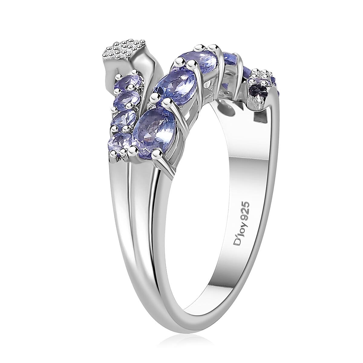 Tanzanite and Multi Gemstone 1.30 ctw Serpent Ring in Rhodium Over Sterling Silver (Size 6.0) image number 3