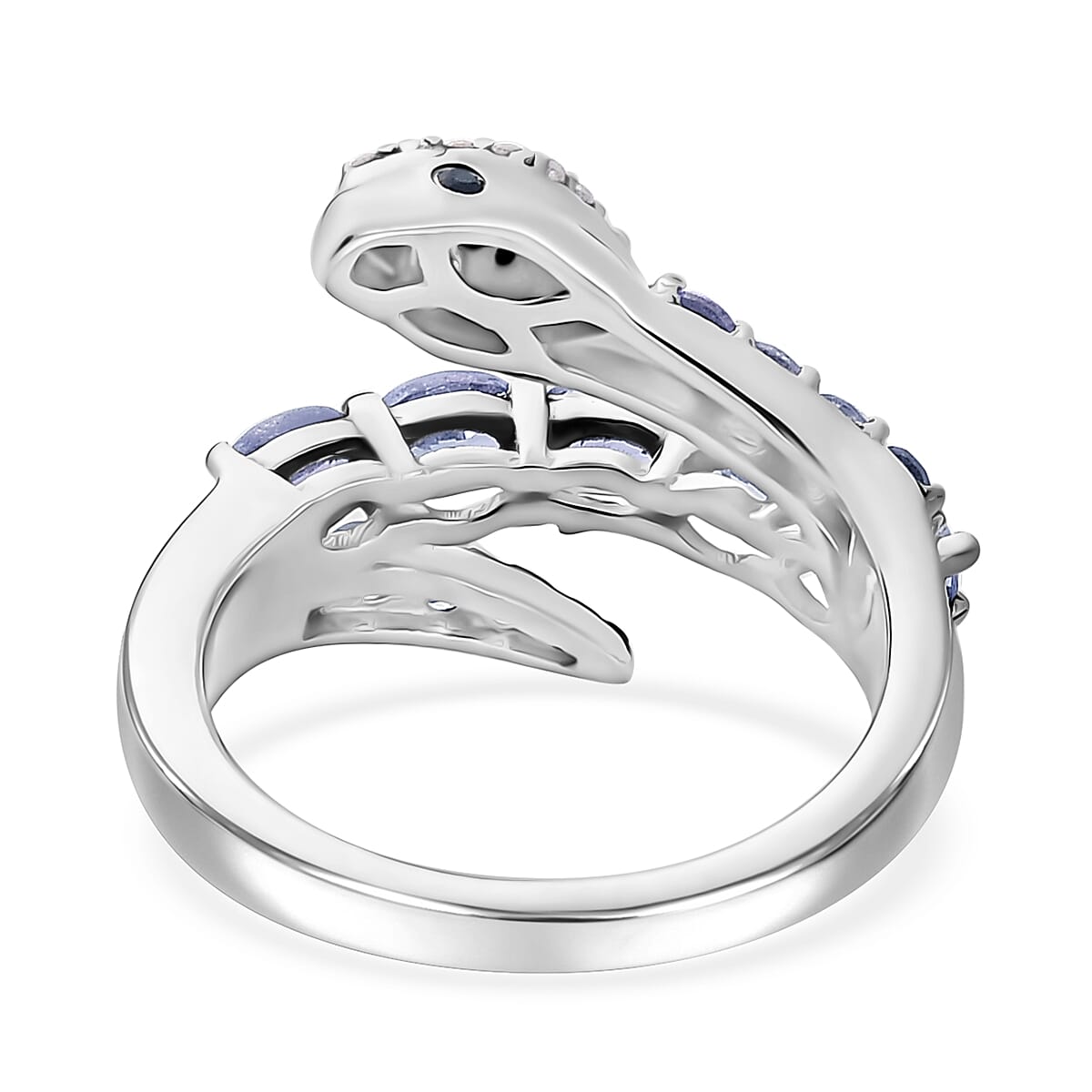 Tanzanite and Multi Gemstone 1.30 ctw Serpent Ring in Rhodium Over Sterling Silver (Size 6.0) image number 4