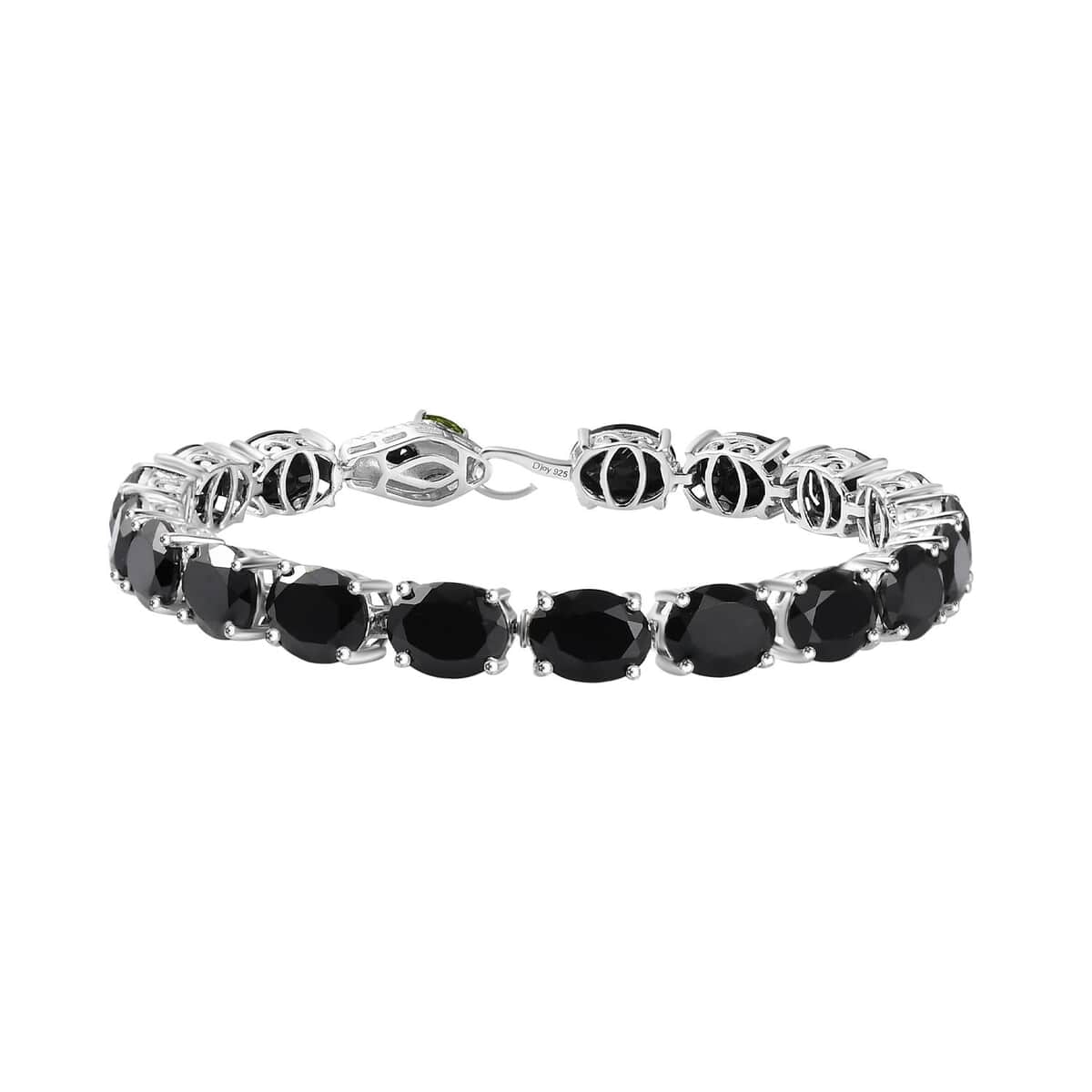 Thai Black Spinel and Chrome Diopside 42.50 ctw Serpent Bracelet in Rhodium Over Sterling Silver (7.25 In) image number 0