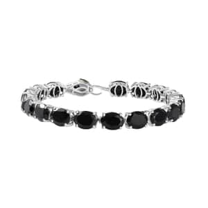 Thai Black Spinel and Chrome Diopside 42.50 ctw Serpent Bracelet in Rhodium Over Sterling Silver (7.25 In)