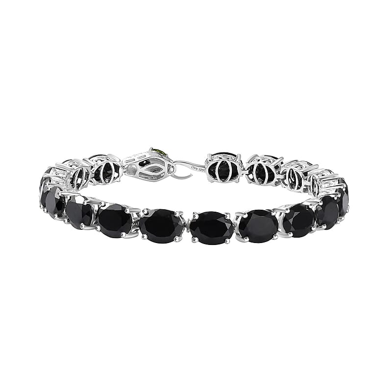 D'Joy Thai Black Spinel and Chrome Diopside 42.50 ctw Serpent Bracelet in Rhodium Over Sterling Silver (7.25 In)
