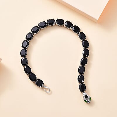 D'Joy Thai Black Spinel and Chrome Diopside 42.50 ctw Serpent Bracelet in Rhodium Over Sterling Silver (7.25 In)