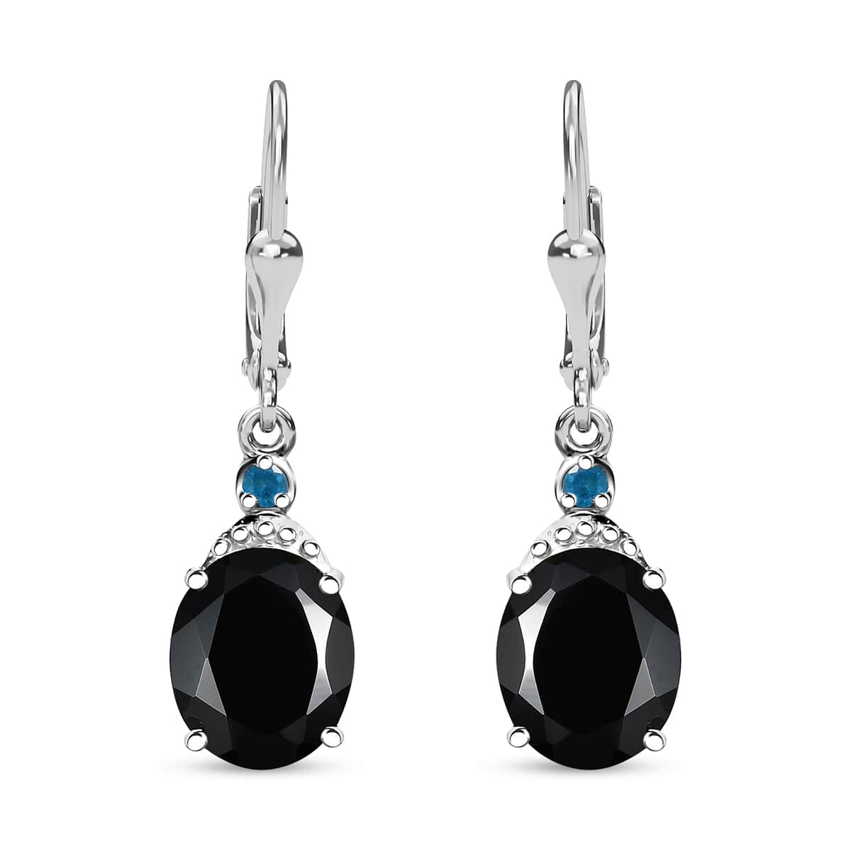 Thai Black Spinel and Malgache Neon Apatite 9.15 ctw Lever Back Earrings in Rhodium Over Sterling Silver image number 0