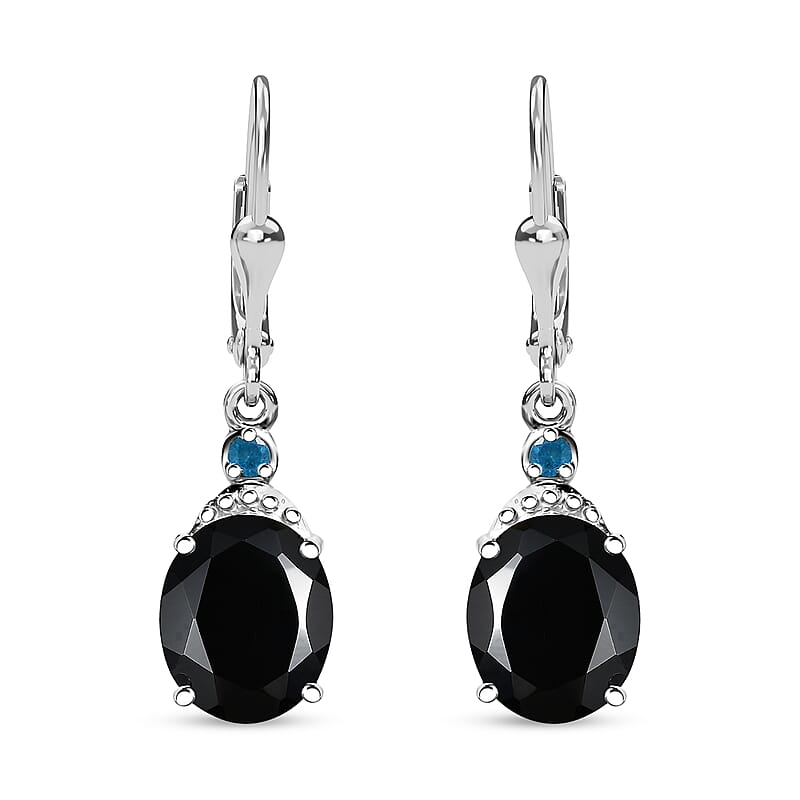 Thai Black Spinel and Malgache Neon Apatite 9.15 ctw Lever Back Earrings in Rhodium Over Sterling Silver
