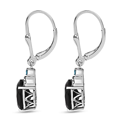 Thai Black Spinel and Malgache Neon Apatite 9.15 ctw Lever Back Earrings in Rhodium Over Sterling Silver