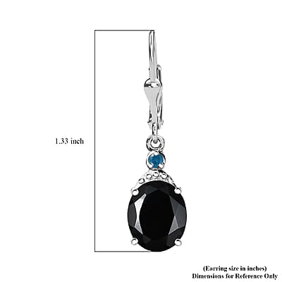 Thai Black Spinel and Malgache Neon Apatite 9.15 ctw Lever Back Earrings in Rhodium Over Sterling Silver