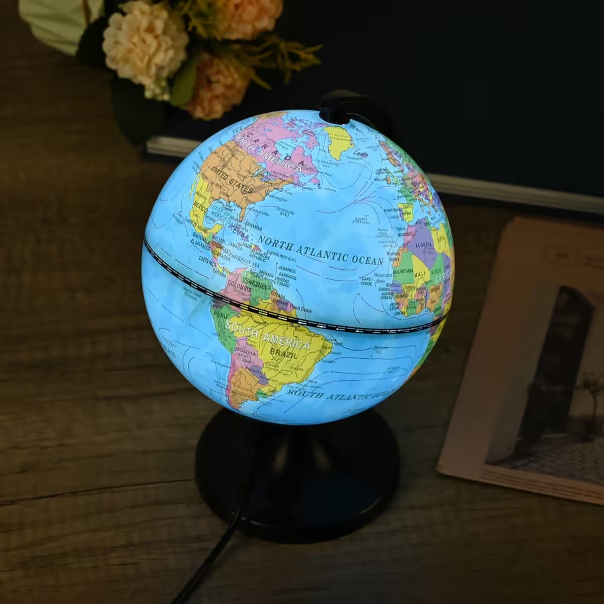 Illuminated Light and Educational HD Printed Globe of the world with stand (Size: D 6*H 7.87)- Blue image number 1