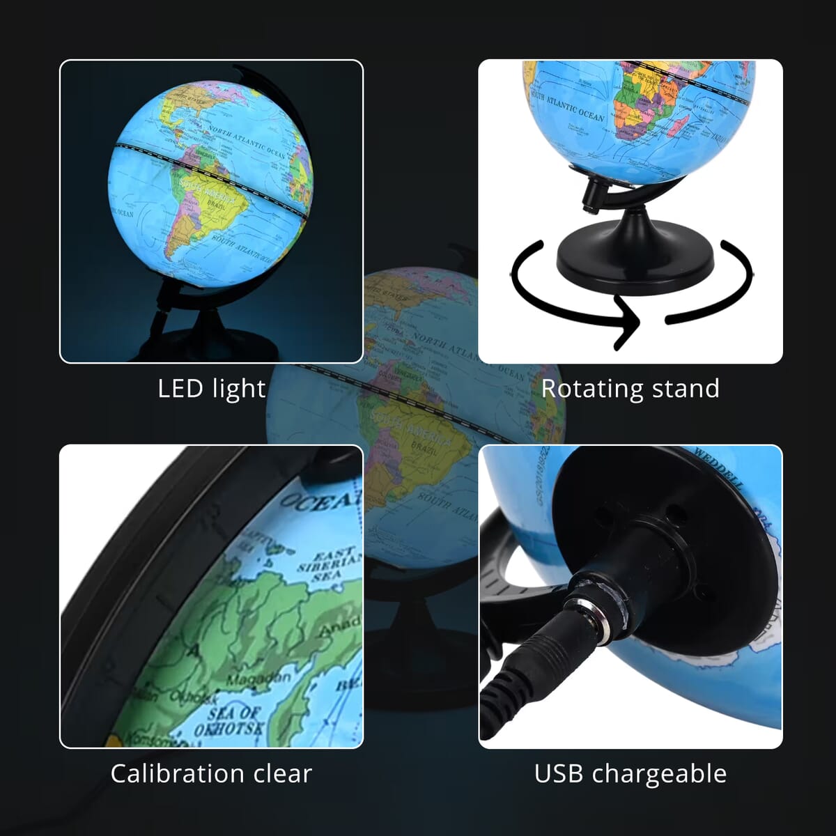 Illuminated Light and Educational HD Printed Globe of the world with stand (Size: D 6*H 7.87)- Blue image number 3