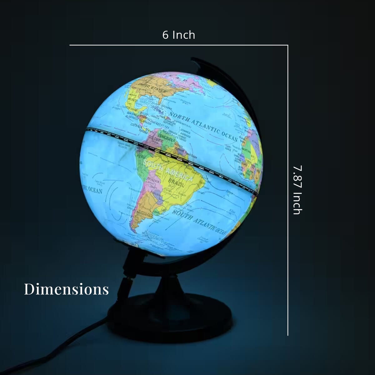 Illuminated Light and Educational HD Printed Globe of the world with stand (Size: D 6*H 7.87)- Blue image number 6