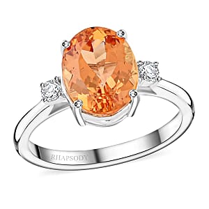 Certified & Appraised Rhapsody 950 Platinum AAAA Imperial Topaz and E-F VS Diamond Ring (Size 9.0) 6.25 Grams 5.70 ctw