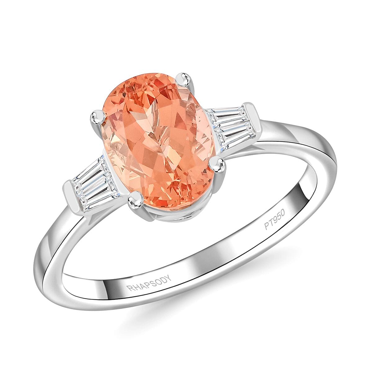 Certified & Appraised Rhapsody AAAA Imperial Topaz and Diamond E-F VS 3.30 ctw Ring in 950 Platinum (Size 10.0) 5.21 Grams