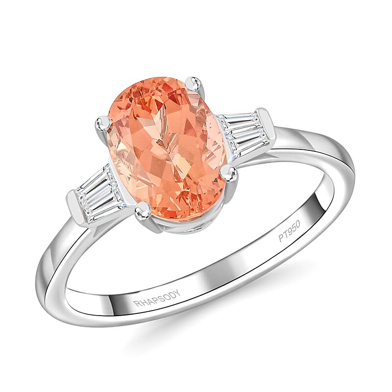 Certified & Appraised Rhapsody AAAA Imperial Topaz and Diamond E-F VS 3.30 ctw Ring in 950 Platinum (Size 10.0) 5.21 Grams