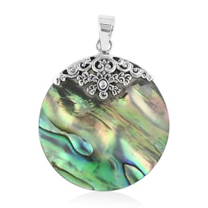 Abalone Shell Round Pendant without Chain in Sterling Silver