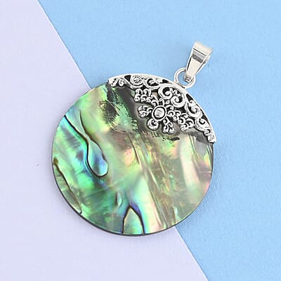 Abalone Shell Round Pendant without Chain in Sterling Silver