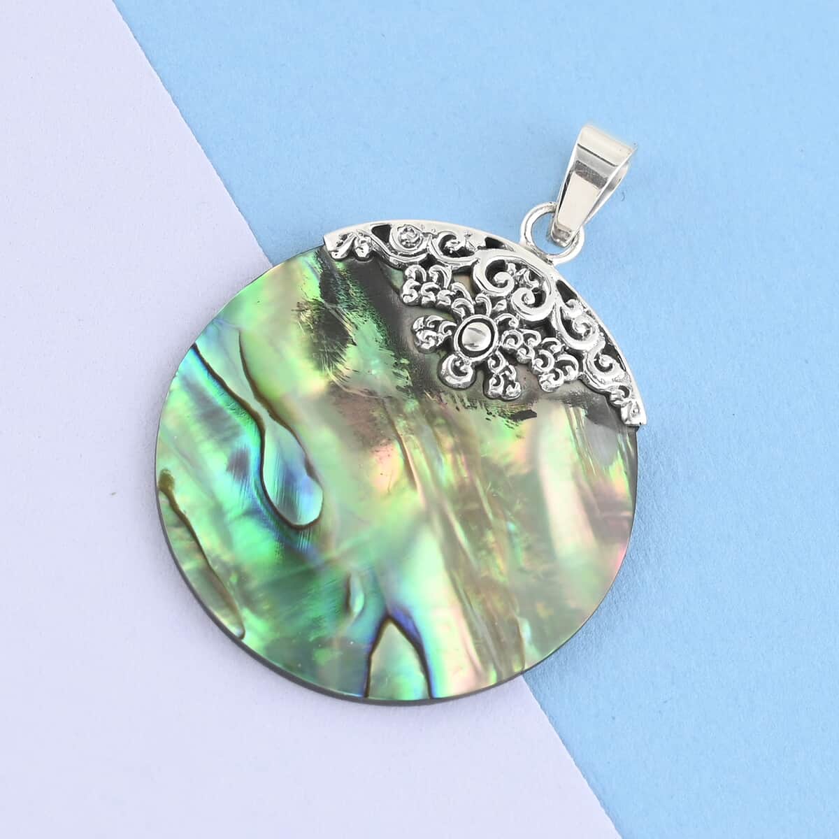 Abalone Shell Round Pendant in Sterling Silver image number 1