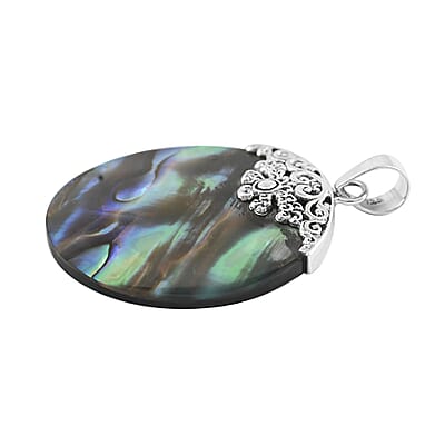 Abalone Shell Round Pendant without Chain in Sterling Silver