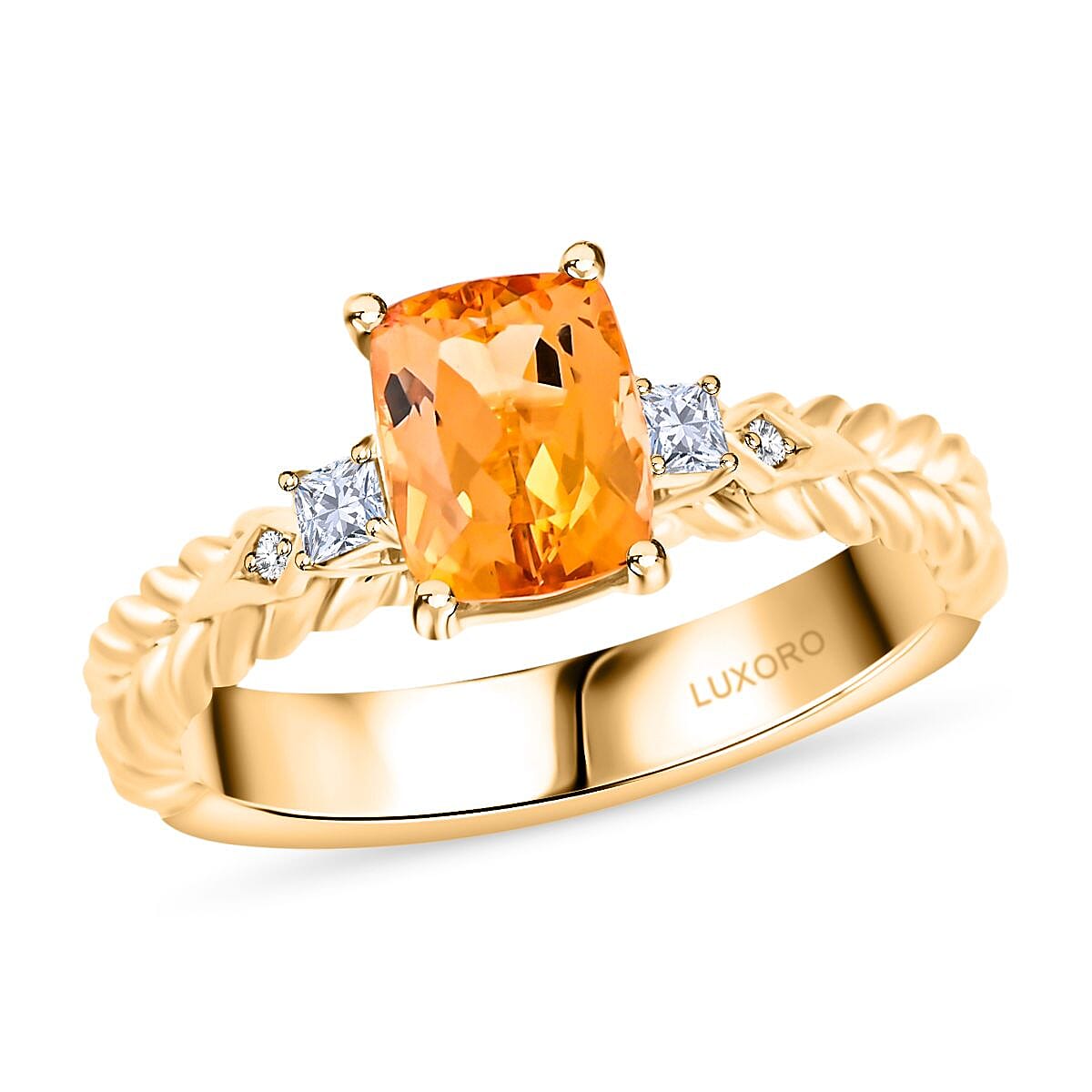 Certified & Appraised Luxoro 10K Yellow Gold AAA Imperial Topaz and G-H I2 Diamond Ring (Size 10.0) 2.00 ctw image number 0