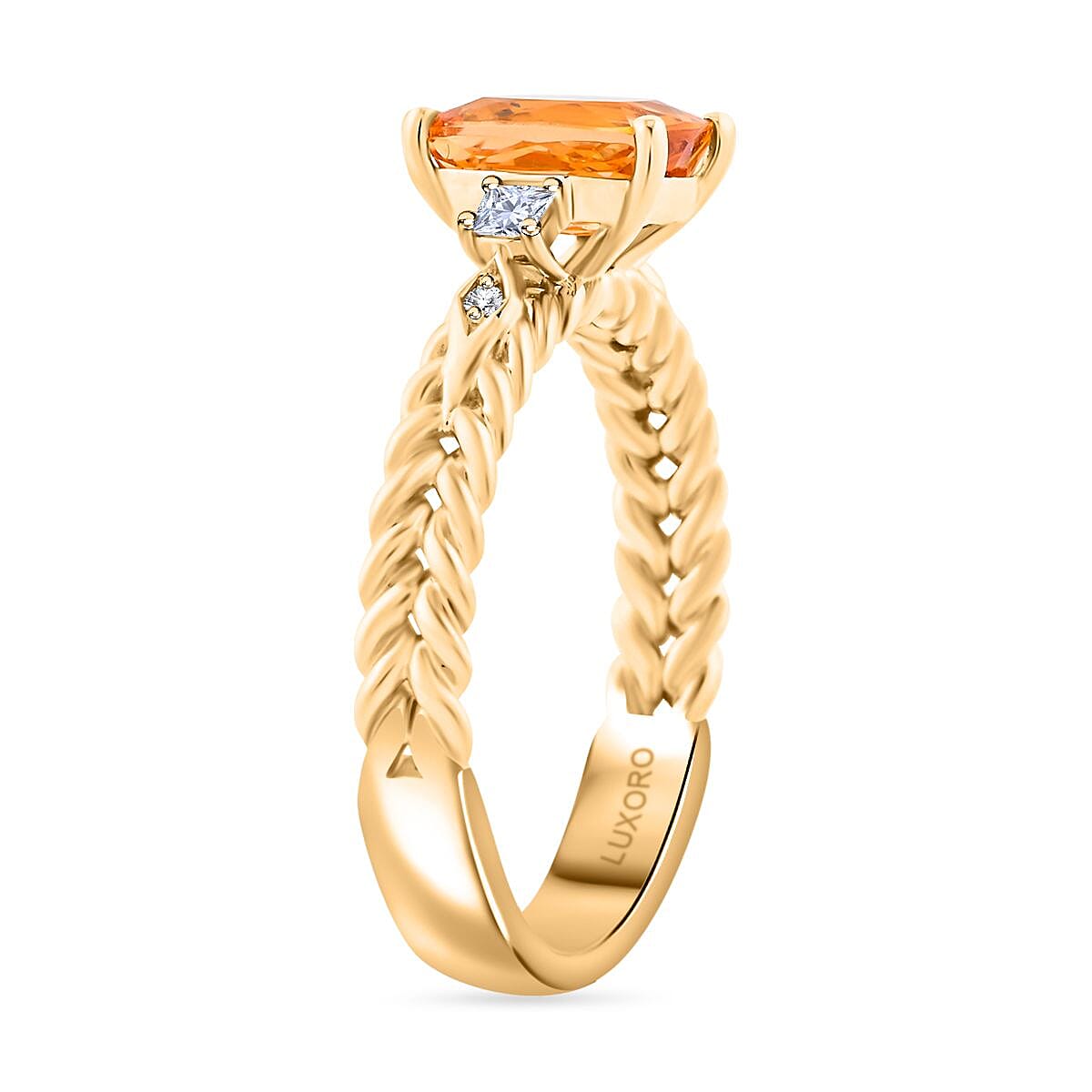 Certified & Appraised Luxoro 10K Yellow Gold AAA Imperial Topaz and G-H I2 Diamond Ring (Size 10.0) 2.00 ctw image number 2