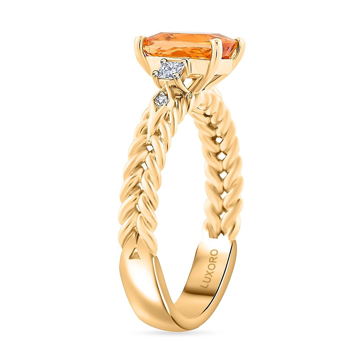 Certified & Appraised Luxoro 10K Yellow Gold AAA Imperial Topaz, Diamond (G-H, I2) Ring (Size 7.5) 2.00 ctw image number 2