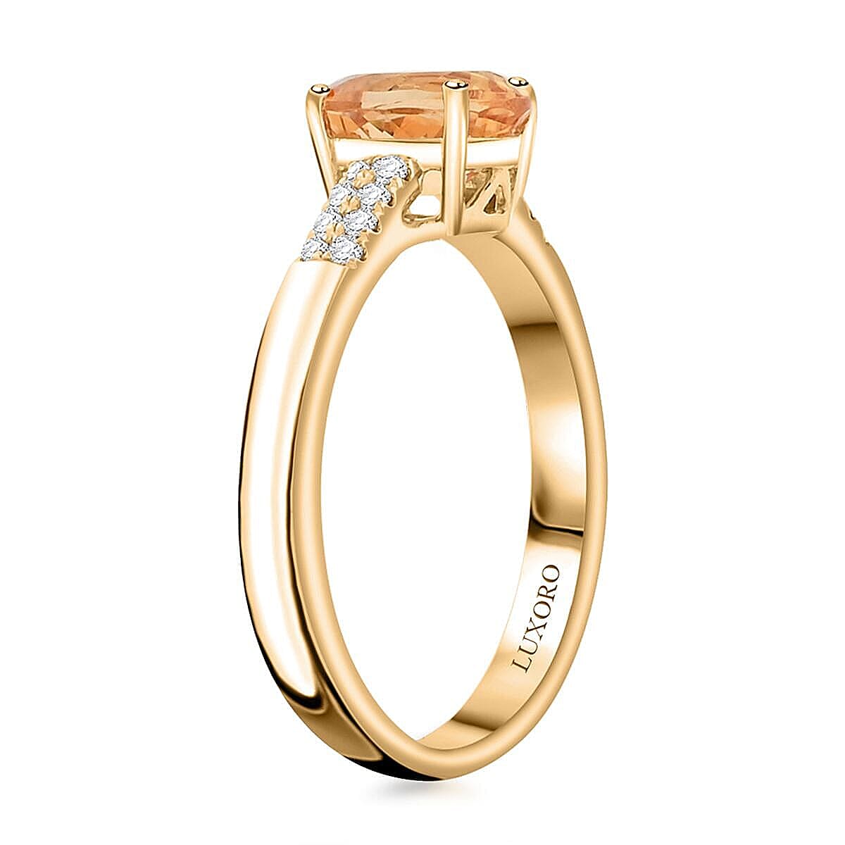 Certified & Appraised 10K Yellow Gold AAA Imperial Topaz, Diamond (G-H, I2) Ring (Size 6.5) 1.55 ctw image number 2