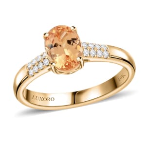 Certified & Appraised Luxoro 10K Yellow Gold AAA Imperial Topaz and G-H I2 Diamond Ring (Size 9.0) 1.55 ctw
