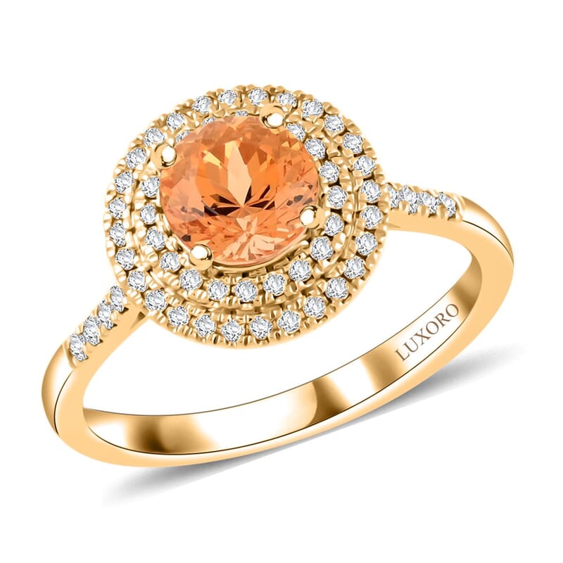 Certified & Appraised Luxoro AAA Imperial Topaz and G-H I2 Diamond 2.00 ctw Ring in 10K Yellow Gold (Size 10.0)