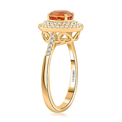 Certified & Appraised Luxoro AAA Imperial Topaz and G-H I2 Diamond 2.00 ctw Ring in 10K Yellow Gold (Size 11.0)