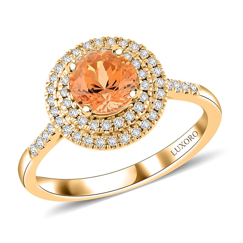 Certified & Appraised Luxoro AAA Imperial Topaz and G-H I2 Diamond 2.00 ctw Ring in 10K Yellow Gold (Size 8.0)