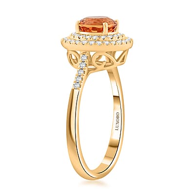 Certified & Appraised Luxoro AAA Imperial Topaz and G-H I2 Diamond 2.00 ctw Ring in 10K Yellow Gold (Size 9.0)