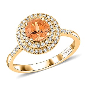 Certified & Appraised Luxoro AAA Imperial Topaz and G-H I2 Diamond 2.00 ctw Ring in 10K Yellow Gold (Size 9.5)