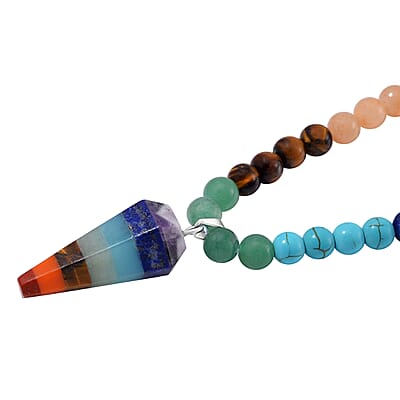 Multi Gemstone 135.00 ctw Beaded Seven Chakra Pendulum Necklace 18-20 Inches in Silvertone