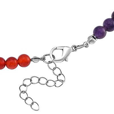 Multi Gemstone 135.00 ctw Beaded Seven Chakra Pendulum Necklace 18-20 Inches in Silvertone