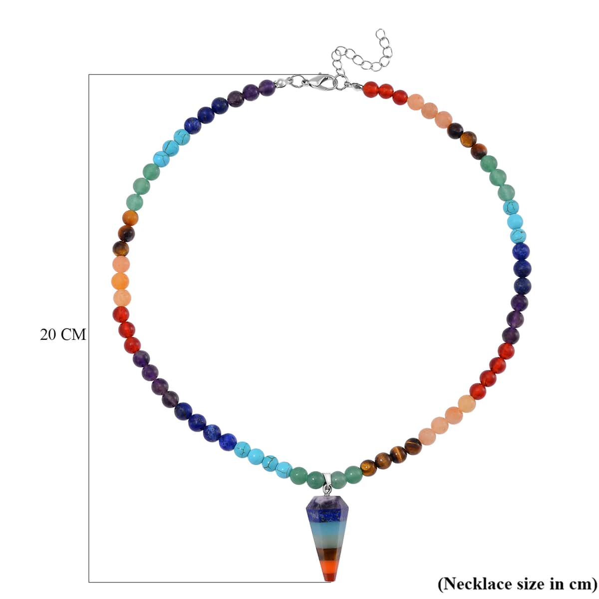 Multi Gemstone 135.00 ctw Beaded Seven Chakra Pendulum Necklace 18-20 Inches in Silvertone image number 4