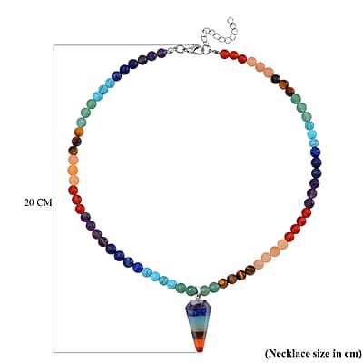 Multi Gemstone 135.00 ctw Beaded Seven Chakra Pendulum Necklace 18-20 Inches in Silvertone