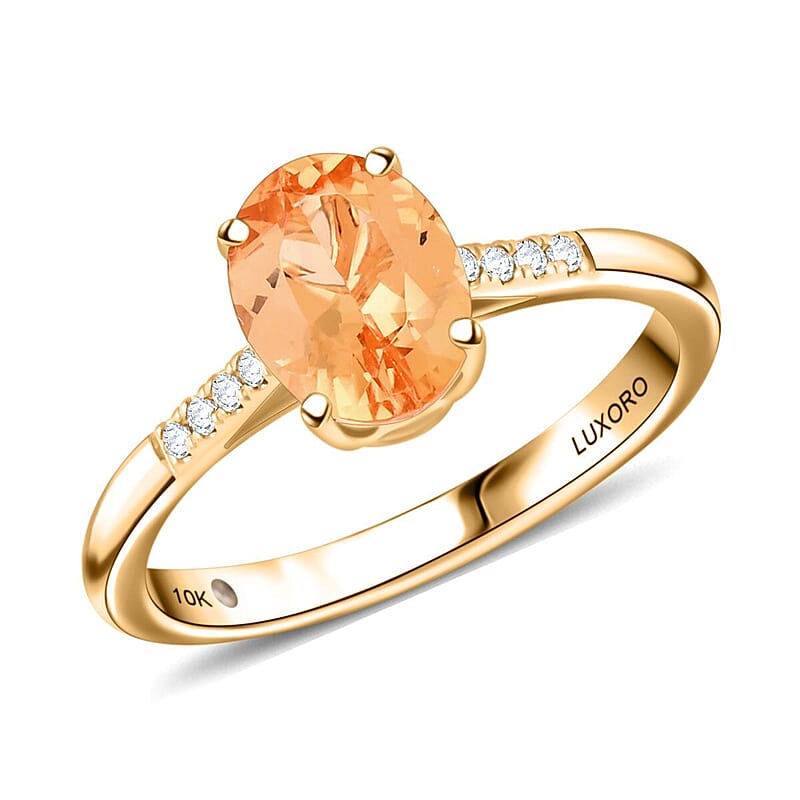 Certified & Appraised Luxoro 10K Yellow Gold AAA Imperial Topaz, Diamond (G-H, I2) Ring (Size 11.0) 2.15 ctw