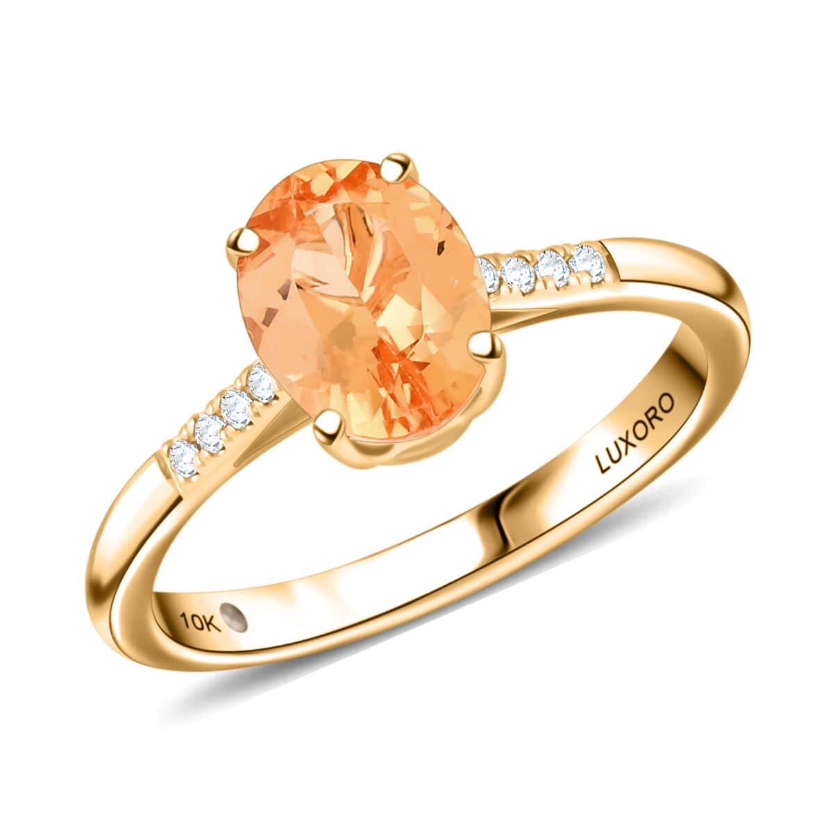 Certified & Appraised Luxoro 10K Yellow Gold AAA Imperial Topaz and G-H I2 Diamond Ring (Size 8.0) 2.15 ctw image number 0