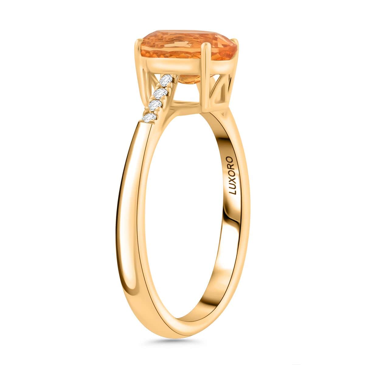 Certified & Appraised Luxoro 10K Yellow Gold AAA Imperial Topaz and G-H I2 Diamond Ring (Size 8.0) 2.15 ctw image number 2