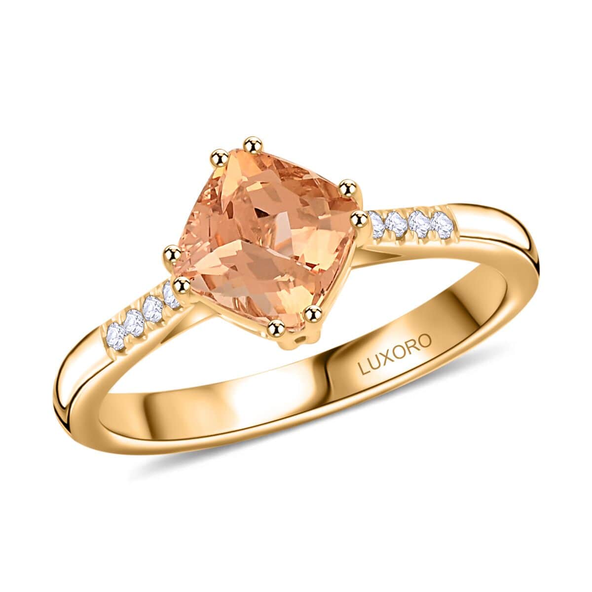 Certified & Appraised Luxoro 10K Yellow Gold AAA Imperial Topaz and G-H I2 Diamond Ring (Size 8.0) 2.00 ctw image number 0