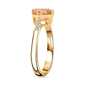Certified & Appraised Luxoro 10K Yellow Gold AAA Imperial Topaz and G-H I2 Diamond Ring (Size 8.0) 2.00 ctw
