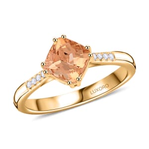 Certified & Appraised Luxoro 10K Yellow Gold AAA Imperial Topaz and G-H I2 Diamond Ring (Size 9.0) 2.00 ctw