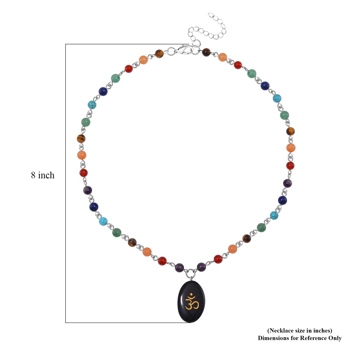 Black Obsidian and Multi Gemstone 100.00 ctw Seven Chakra Beaded OM Necklace in Silvertone 20 Inches image number 6